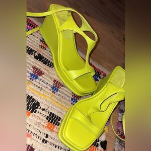 Vince Camuto Yellow Wedge Shoes with Bold Design